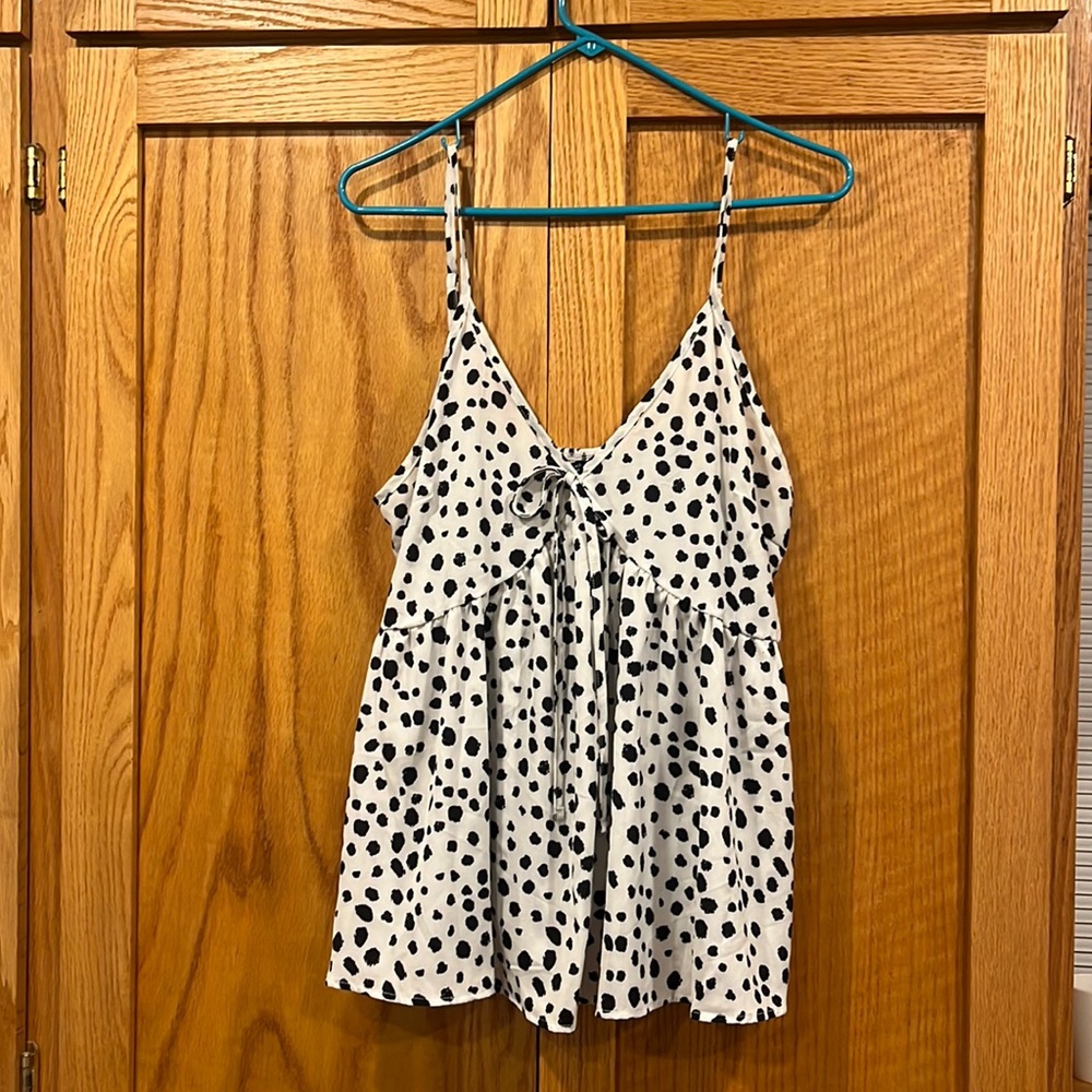 Shein Dalmatian print, baby doll top with bow detail